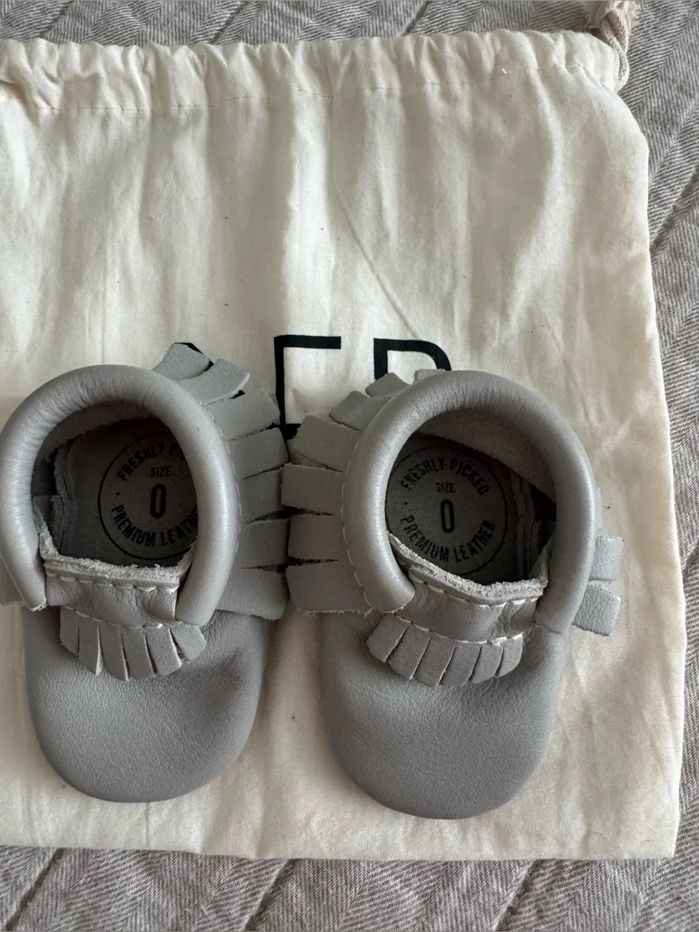 Freshly Picked Gray Leather Baby Moccasins size 0